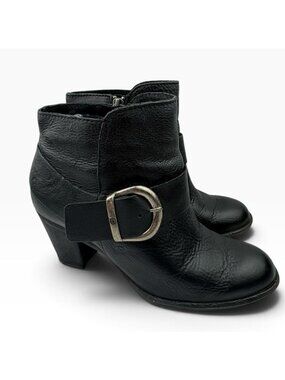 Black Leather Ankle Booties with Buckle Strap